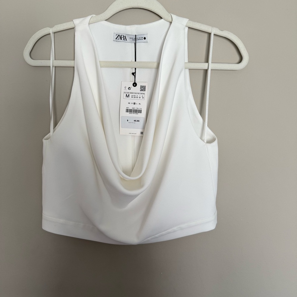 Zara White Sleeveless Drape Top